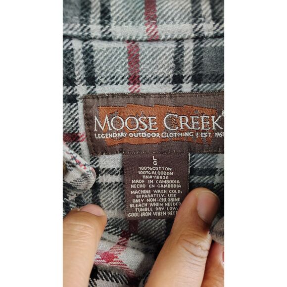 Vintage Large Men's Gray Plaid Heavy Flannel Long Sleeve Button Down Jacket - Picture 3 of 5